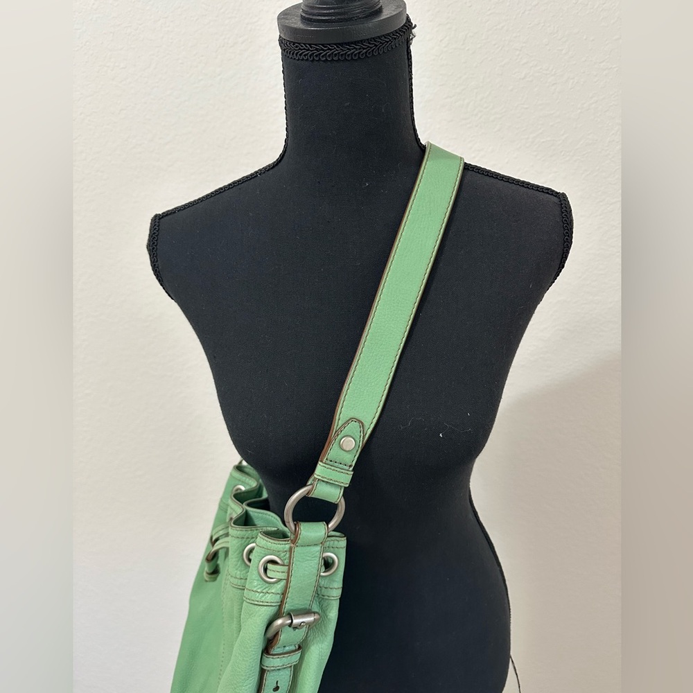 Fossil Grayson Bucket Bag Drawstring Mint Green L… - image 6